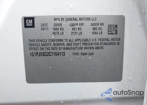 2012 Chevrolet Cruze Eco z USA, uszkodzony, nr VIN 1G1PJ5SC2C7164113